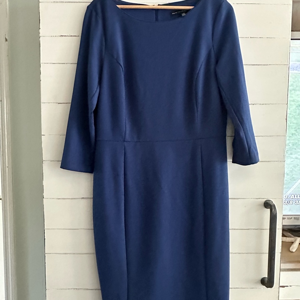 White House Black Market Classic Navy 3/4 Sleeve Dress- Boatneck and Lined